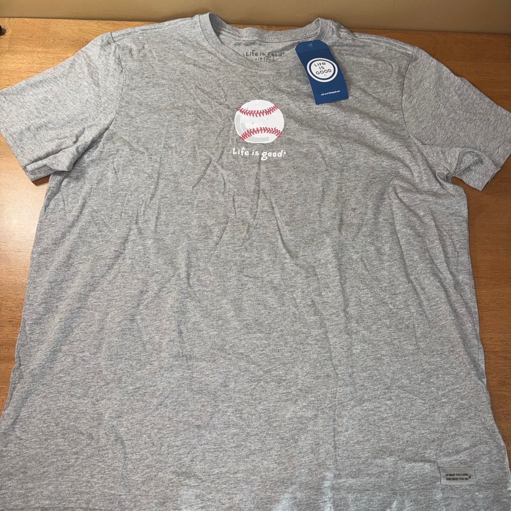 Life is Good Mens Vintage Crusher Baseball T-Shirt Heather Gray XL NWT